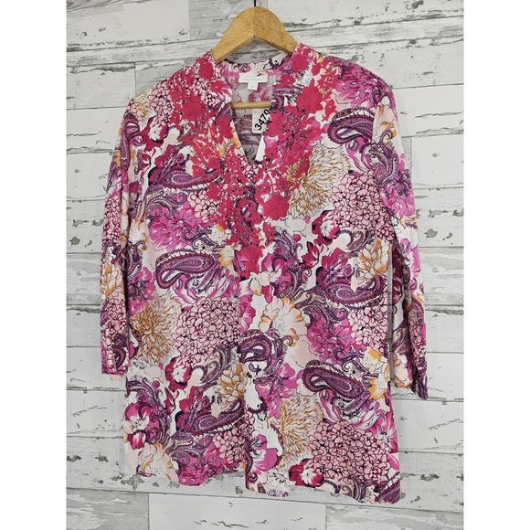 Charter Club Tops - Charter Club Womens S Linen Cotton Paisley Embroidered Tunic Top Pink